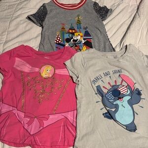 Disney T-Shirt Trio with Mickey, Aurora, and Stitch - Pink, Gray, Multicolor